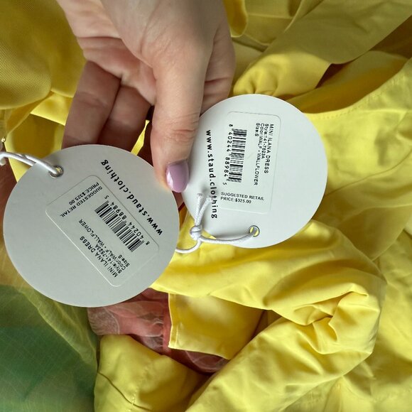 NWT Staud Ilana Mini Dress Oversized High Neck Short Sleeves Back Bow Sz Small - Picture 2 of 8